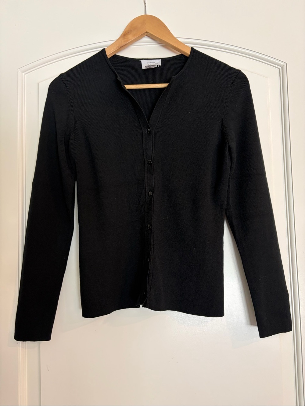 LOFT Ann Taylor Black Ribbed Button-Up Cardigan Size S
